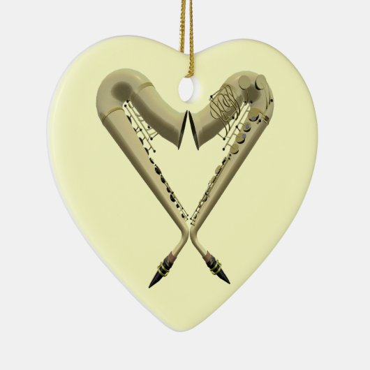 Twee saxophones hartvorm op hartversiering keramisch ornament (Rechts)
