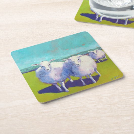 Twee schapen in het veld kartonnen onderzetters (Schuin)