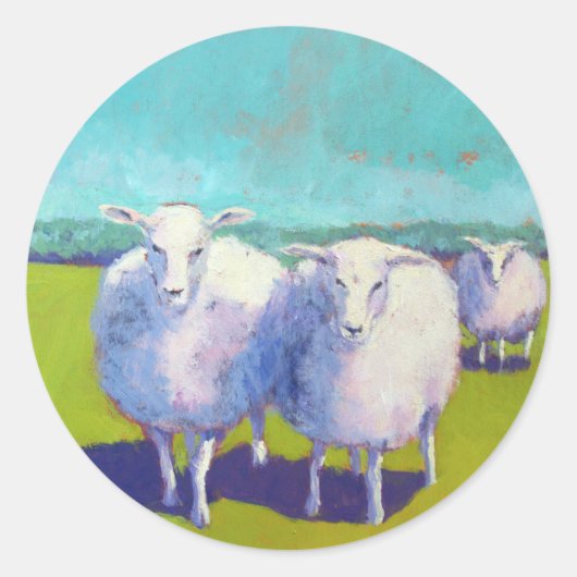 Twee schapen in het veld ronde sticker (Voorkant)