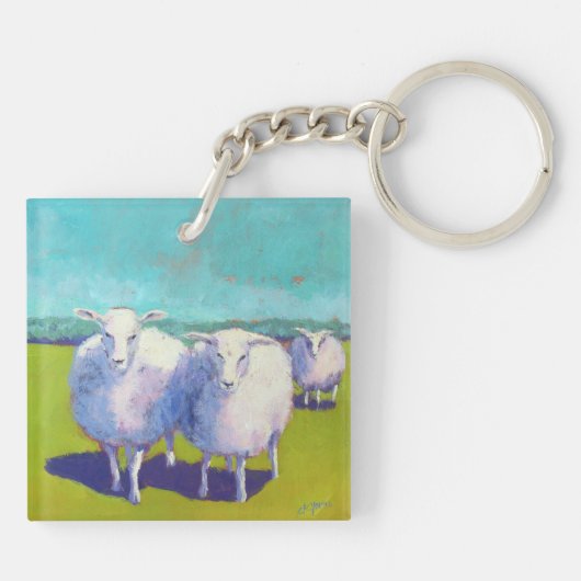 Twee schapen in het veld sleutelhanger (Achterkant)