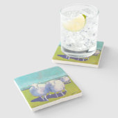 Twee schapen in het veld stenen onderzetter (Zijkant)