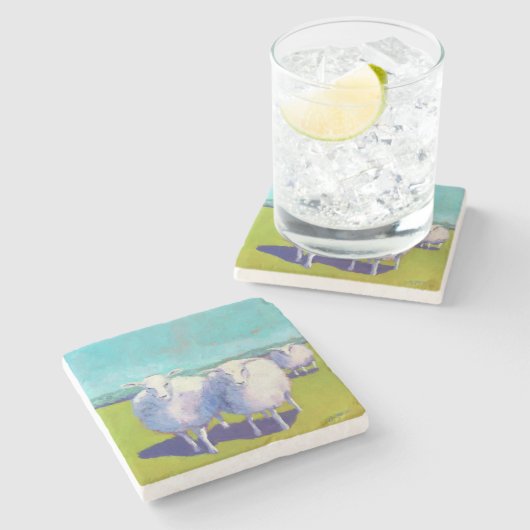 Twee schapen in het veld stenen onderzetter (Zijkant)