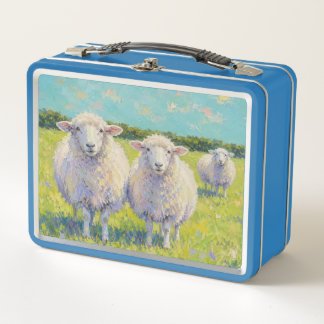 Twee schapen in veld metalen lunchbox