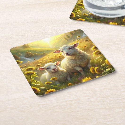 Twee schapen kartonnen onderzetters (Schuin)