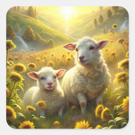 Twee schapen vierkante sticker (Voorkant)
