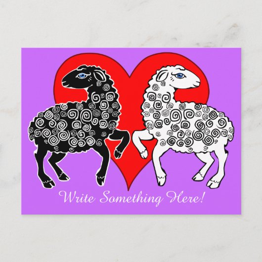 Twee schapen Zwart Wit Grote Rode Hart Persoonlijk Briefkaart (Voorkant)