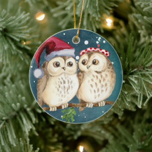 Twee schattig getrokken Eigenaars Keramisch Ornament