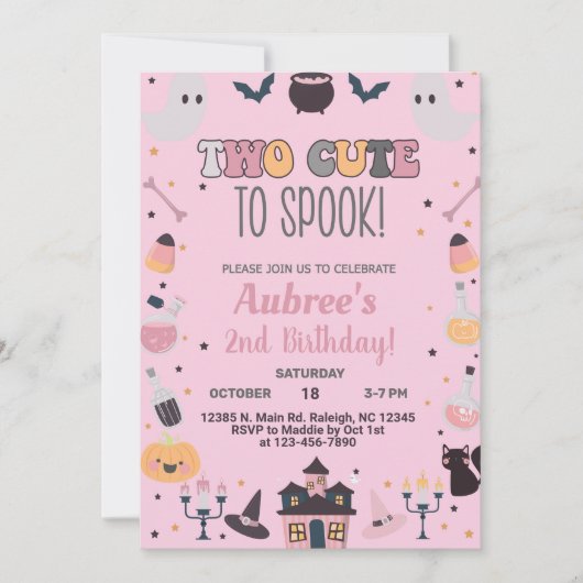 Twee schattig om te spook Halloween meisje roze ui Kaart (Voorkant)