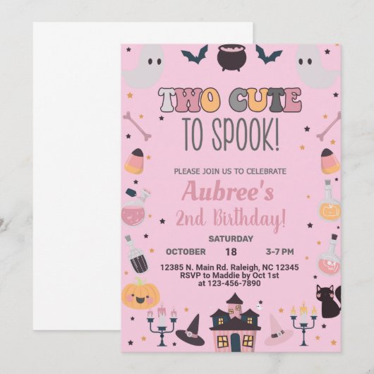 Twee schattig om te spook Halloween meisje roze ui Kaart (Voorkant / Achterkant)