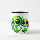 Twee schattige aliens met pistolen. mok (Midden)