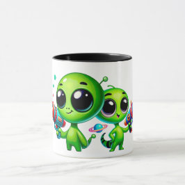 Twee schattige aliens met pistolen. mok