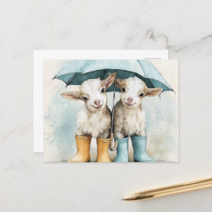Twee Schattige Baby Goats op een regenachtige dag Briefkaart