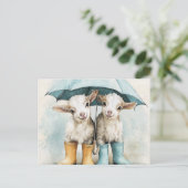 Twee Schattige Baby Goats op een regenachtige dag Briefkaart (Staand voorkant)