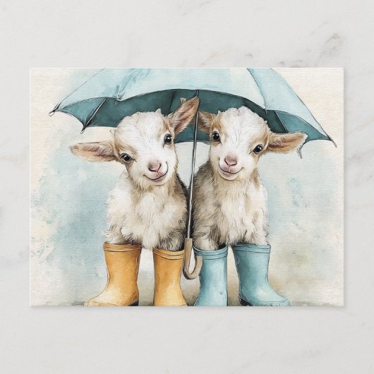 Twee Schattige Baby Goats op een regenachtige dag Briefkaart (Voorkant)