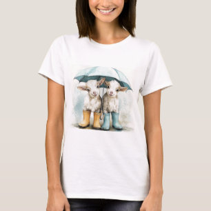 Twee Schattige Baby Goats op een regenachtige dag T-shirt