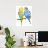 Twee schattige blauwe en groene boedgies poster (Thuiskantoor)