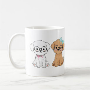 Twee schattige cartoonhonden die samen zitten koffiemok