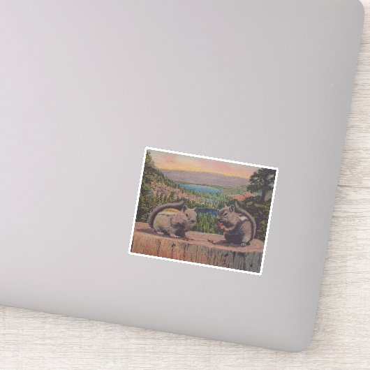 Twee schattige chipmunks op Stump Mountains Lake Sticker (Detail)