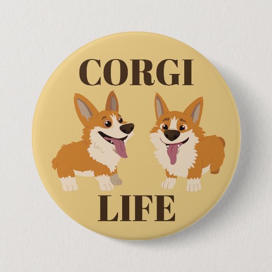 Twee Schattige Corgi Honden Knop Ronde Button 7,6 Cm (Voorkant)