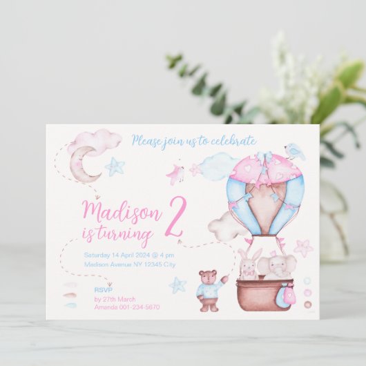 Twee schattige dieren ballon grillige verjaardag kaart (Staand voorkant)