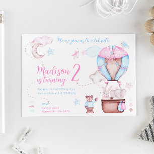 Twee schattige dieren ballon grillige verjaardag kaart