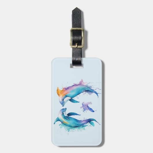 Twee schattige dolfijnen bagagelabel (Voorkant verticaal)