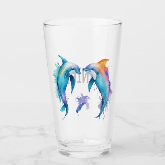 Twee schattige dolfijnen glas (Voorkant)