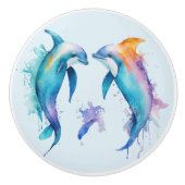 Twee schattige dolfijnen keramische knop (Voorkant)