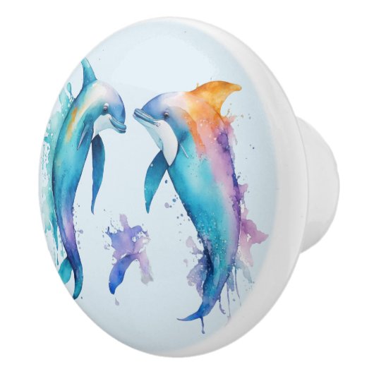 Twee schattige dolfijnen keramische knop (Rechts)