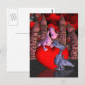 twee schattige draken , een op een hart , die omho briefkaart (Voorkant / Achterkant)