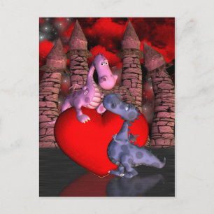 twee schattige draken , een op een hart , die omho briefkaart