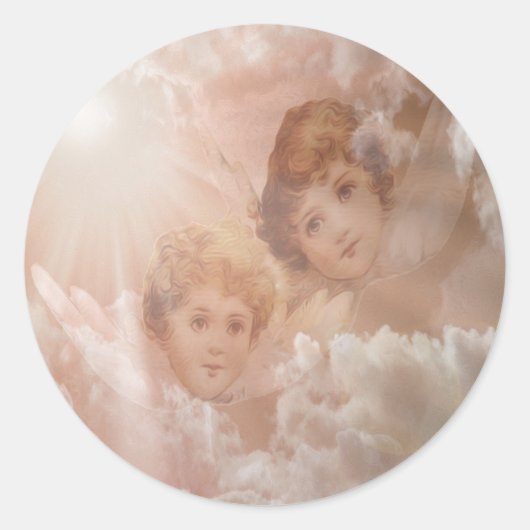 Twee Schattige Engelen Ronde Sticker (Voorkant)