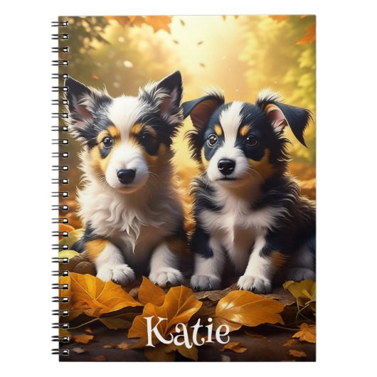 Twee Schattige gepersonaliseerde Puppies Notitieboek (Voorkant)