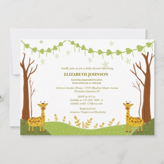 Twee schattige giraffen in Green Woodland baby sho Kaart (Voorkant)