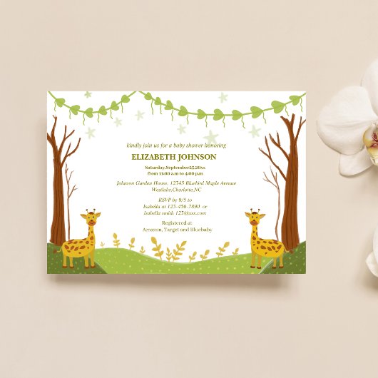 Twee schattige giraffen in Green Woodland baby sho Kaart