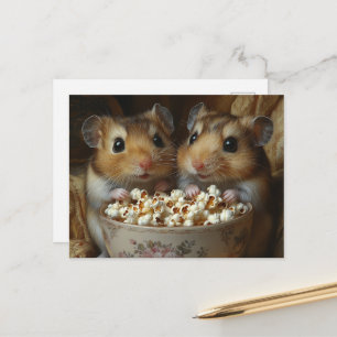 Twee Schattige Hamsters Met Popcorn Briefkaart