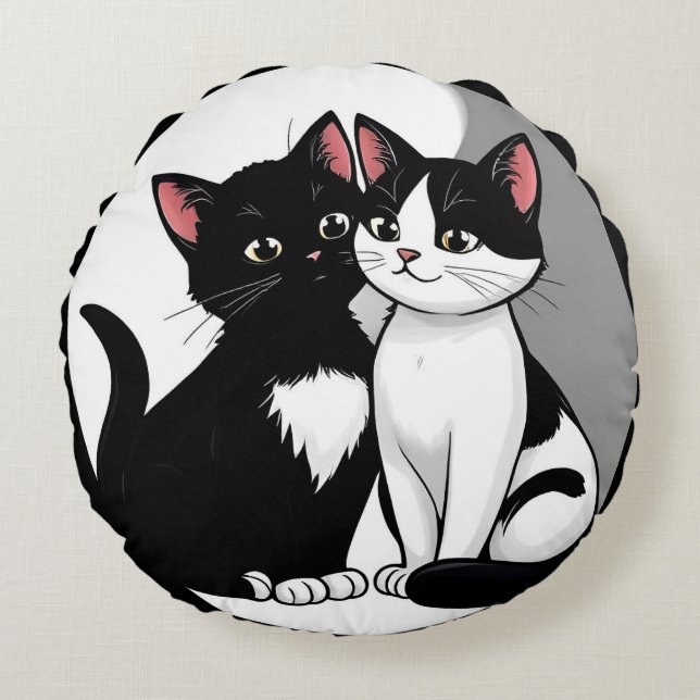Twee Schattige Katten Die Samen Zitten Rond Kussen (Voorkant)