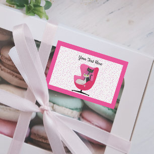 Twee schattige Katten in roze Mid Century Stoel po Voedselcontainer Etiket