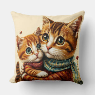 Twee Schattige Katten Knuffelen Kussen