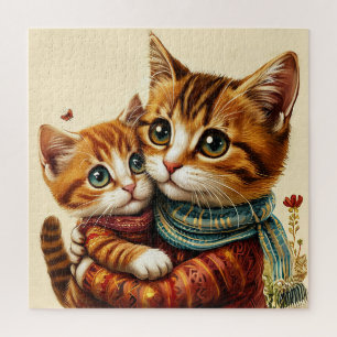Twee Schattige Katten Knuffelen Legpuzzel