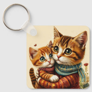 Twee Schattige katten knuffelen Sleutelhanger