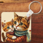 Twee Schattige katten knuffelen Sleutelhanger (Achterkant)