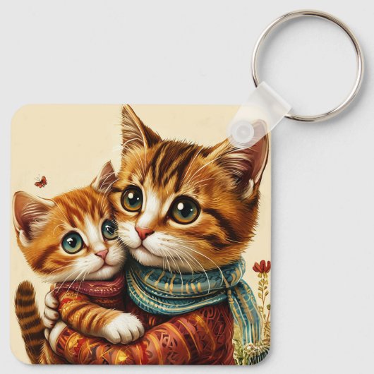 Twee Schattige katten knuffelen Sleutelhanger (Achterkant)