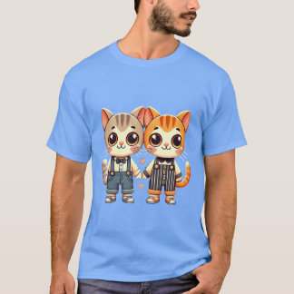 Twee schattige katvrienden die hand in hand lopen t-shirt