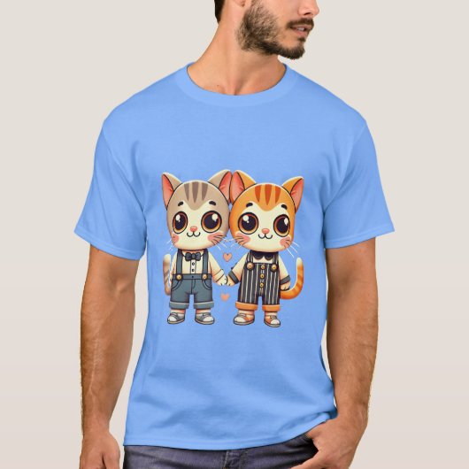 Twee schattige katvrienden die hand in hand lopen t-shirt (Voorkant)