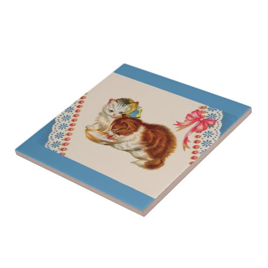 twee schattige kittens afdrukken tegeltje (Zijkant)