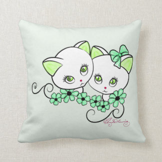 Twee schattige Kittens met Daisies Green Kussen