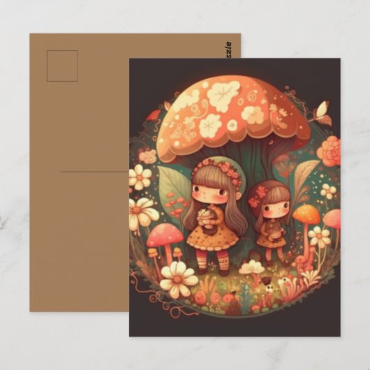 Twee schattige kleine elfjes briefkaart (Voorkant / Achterkant)