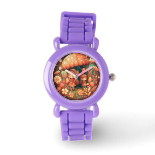 Twee schattige kleine elven onder paddenstoelen horloge