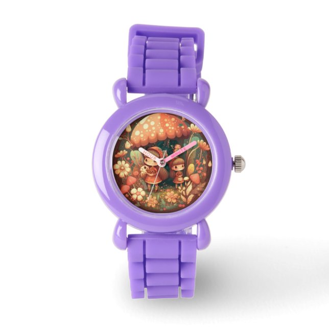 Twee schattige kleine elven onder paddenstoelen horloge (Voorkant)